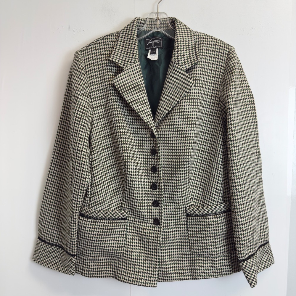 Sweet Suit Woman Green Houndstooth Blazer Jacket Button Front Plus Size 14W